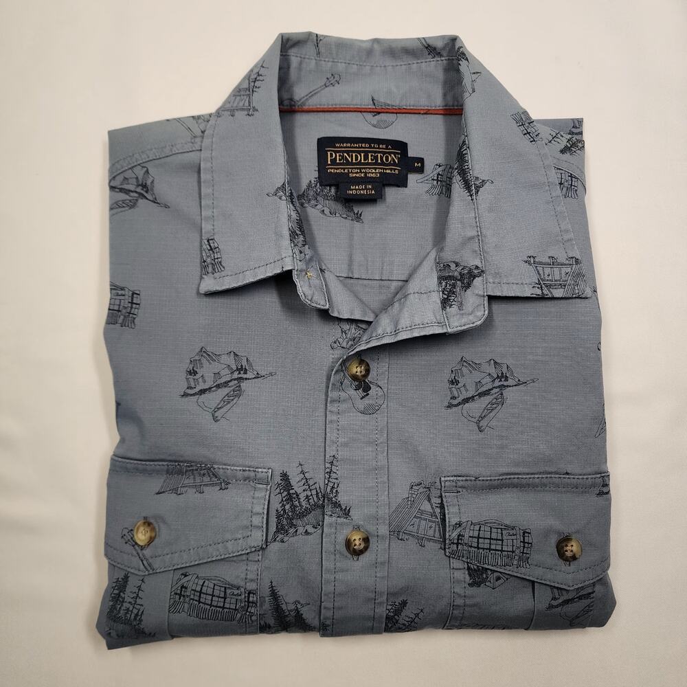 Pendleton Men's Button Down Camping Print Short S… - image 7